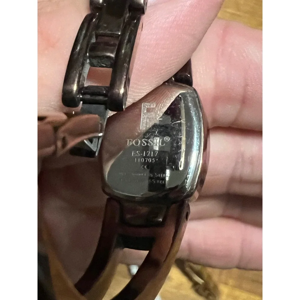 Fossil ES-1717 Womens Bangle Watch Gunmetal Stainless Steel Split Cuff Bracelet